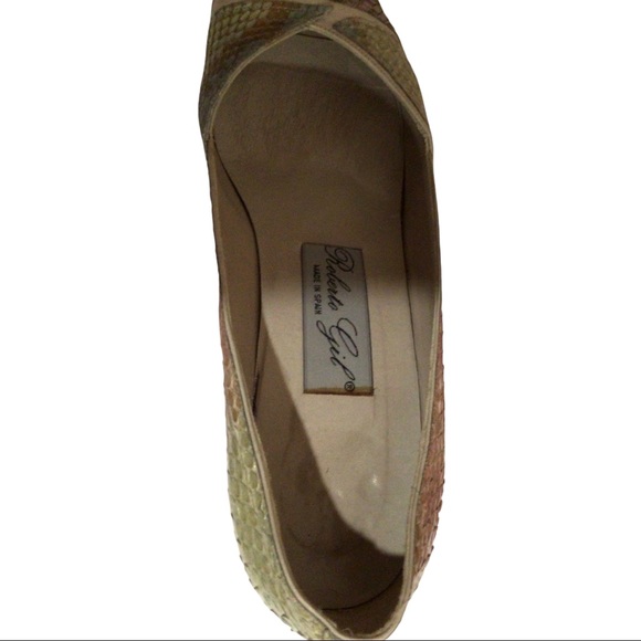 Vintage 80s Roberto Gil Peeptoe Snakeskin Shoes Heels 7 M - Picture 10 of 11